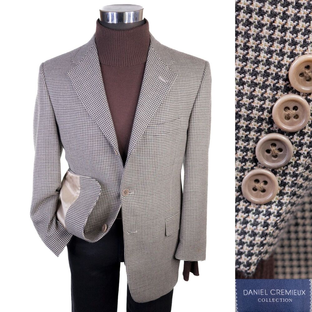 Daniel Cremieux Blazer Sport Coat Houndstooth Sz 39S Three Button Wool Jacket